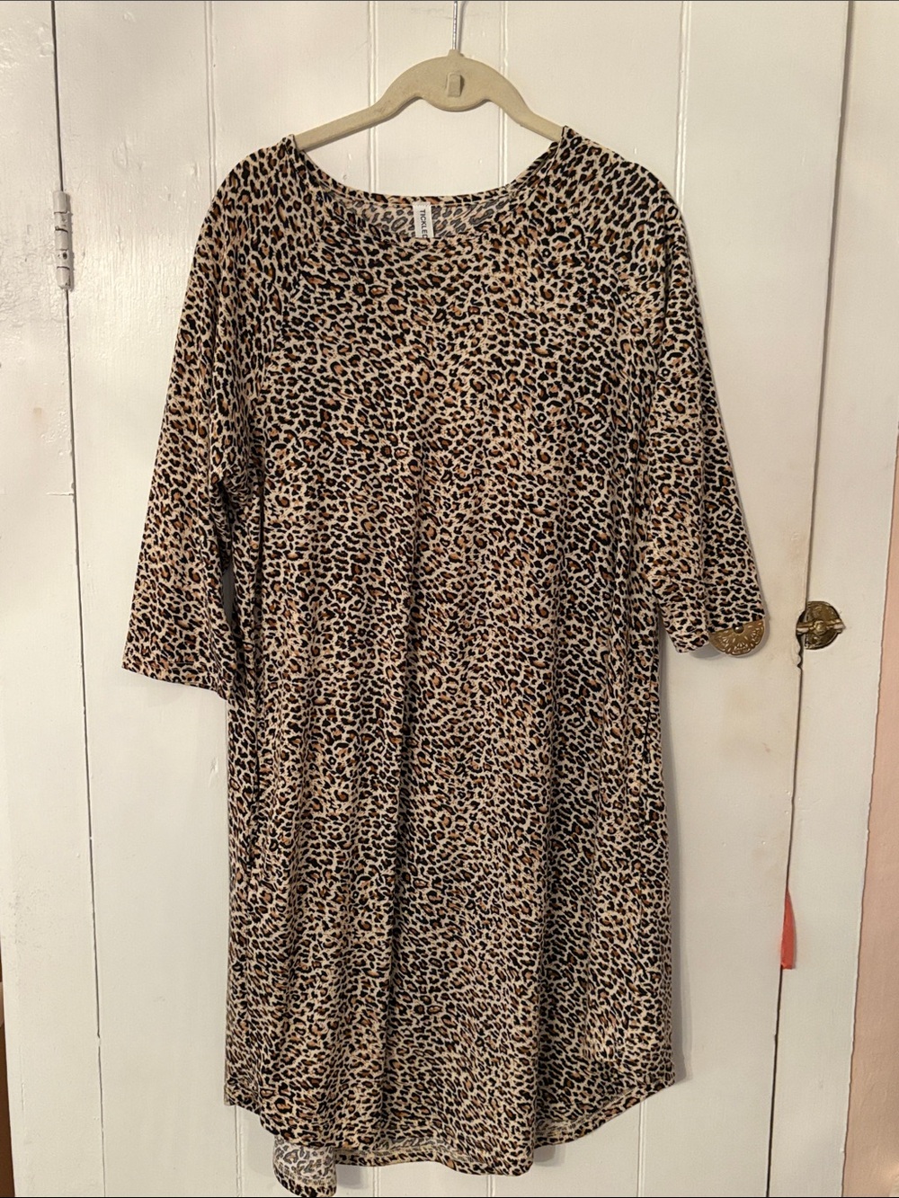 Leopard Print Shift Dress - Beige/Black EUC L